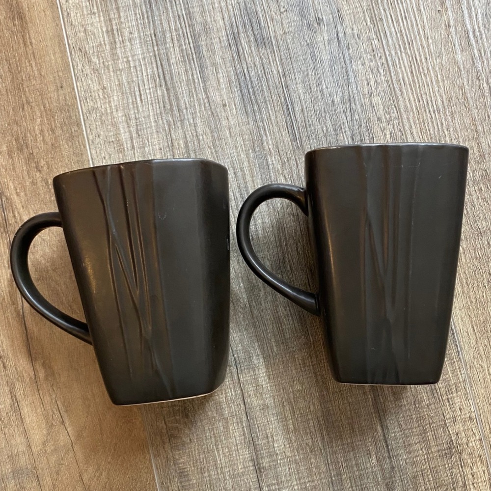 Baum Galaxy Jade Matte Black and Teal Square Stoneware Mugs Set of 2